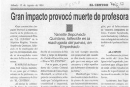 Gran impacto provocó muerte de profesora  [artículo].