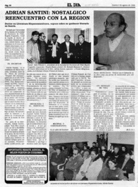 Adrián Santini, nostálgico reencuentro con la región  [artículo] K. L. G.
