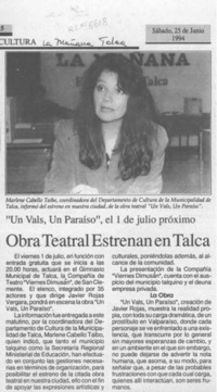 Obra teatral estrenan en Talca  [artículo].