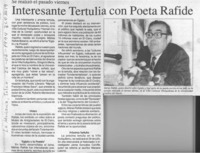 Interesante tertulia con poeta Rafide  [artículo].