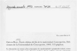 Grínor Rojo, "Poesía chilena del fin de la modernidad"  [artículo] Joyce Abeliuk.