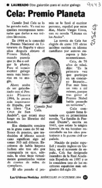 Cela, Premio Planeta  [artículo].