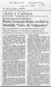 Poeta Gonzalo Rojas recibió la Medalla "Univ. de Valparaíso"  [artículo].