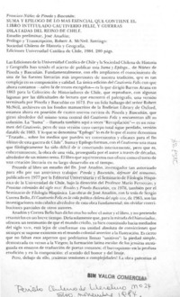 Francisco Núñez de Pineda y Bascuñán, "Suma y epílogo de lo más esencial que contiene el libro intitulado Cautiverio feliz, y guerras dilatadas del Reino de Chile"