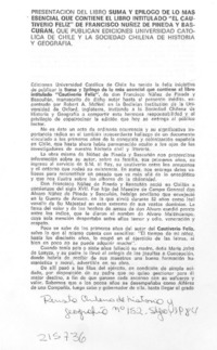 Presentación del libro "Suma y epílogo de lo más esencial que contiene el libro intitulado "El cautiverio feliz" de Francisco Núñez de Pineda y Bascuñán