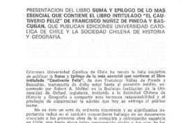 Presentación del libro "Suma y epílogo de lo más esencial que contiene el libro intitulado "El cautiverio feliz" de Francisco Núñez de Pineda y Bascuñán
