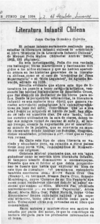Literatura infantil chilena  [artículo] Juan Carlos González Colville.