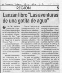 Lanzan libro "Las aventuras de una gotita de agua"  [artículo].