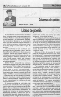 Libros de poesía  [artículo] Marino Muñoz Lagos.