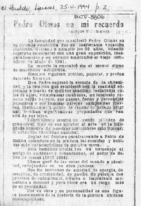 Pedro Olmos en mi recuerdo  [artículo] Enrique Villablanca.