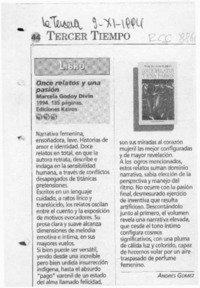 Once relatos y una pasión  [artículo] Andrés Gómez.