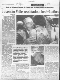 Juvencio Valle reeditado a los 94 años  [artículo] Ximena Poo.