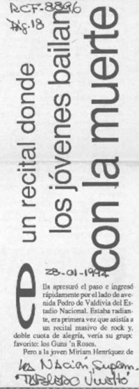 Un Recital donde los jóvenes bailan con la muerte  [artículo] Willy Nikiforos.