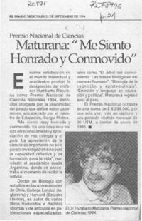 Maturana, "Me siento honrado y conmovido"  [artículo].