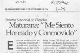 Maturana, "Me siento honrado y conmovido"  [artículo].