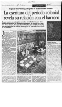 La escritura del período colonial revela su relación con el barroco  [artículo] Richard Vera.
