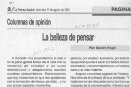 La belleza de pensar  [artículo] Sandra Rogel.