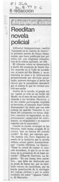 Reeditan novela policial  [artículo].