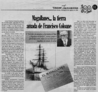 Magallanes -- la tierra amada de Francisco Coloane  [artículo].
