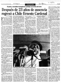 Después de 23 años de ausencia regresó a Chile Ernesto Cardenal (entrevista)