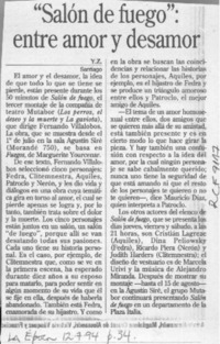 "Salón de fuego", entre el amor y desamor  [artículo] Y. Z.