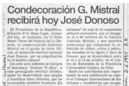 Condecoración G. Mistral recibirá hoy José Donoso  [artículo].