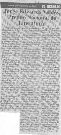 Jorge Edwards Valdés, Premio Nacional de Literatura