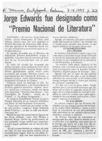 Jorge Edwards fue designado como "Premio Nacional de Literatura"  [artículo].