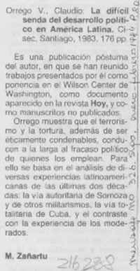 "La difícil senda del desarrollo político en América Latina"