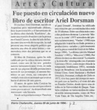 Fue puesto en circulación nuevo libro de escritor Ariel Dorsman  [artículo].