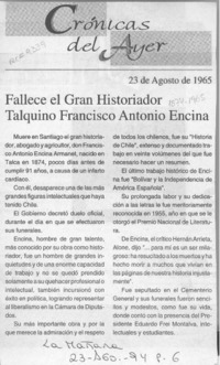 23 de agosto de 1965, fallece el gran historiador talquino Francisco Antonio Encina  [artículo].