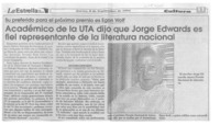 Académico de la UTA dijo que Jorge Edwards es fiel representante de la literatura nacional  [artículo].