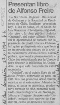 Presentan libro de Alfonso Freire  [artículo].