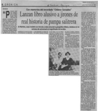 Lanzan libro alusivo a jirones de real historia de pampa salitrera  [artículo].