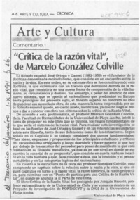 "Crítica de la razón vital", de Marcelo González Colville  [artículo].