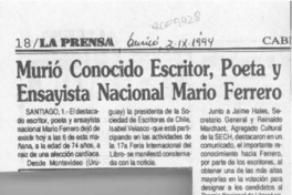Murió conocido escritor, poeta y ensayista nacional Mario ferrero  [artículo].