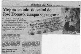 Mejora estado de salud de José Donoso, aunque sigue grave [artículo].