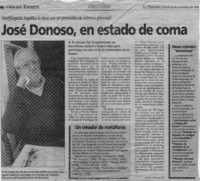 José Donoso, en estado de coma  [artículo] Sergio Molleda B.