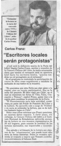 "Escritores locales serán protagonistas"  [artículo].