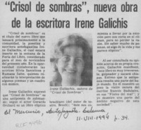 "Crisol de sombras", nueva obra de la escritora Irene Galichis  [artículo].