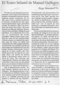 El teatro infantil de Manuel Gallegos  [artículo] Hugo Metzdorff N.