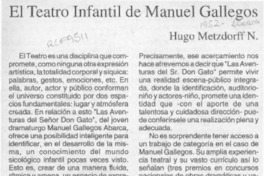 El teatro infantil de Manuel Gallegos  [artículo] Hugo Metzdorff N.