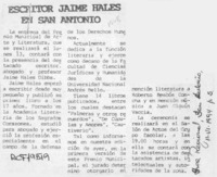 Escritor Jaime Hales en San Antonio  [artículo].