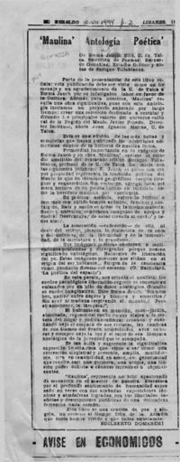 "Maulina" antología poética  [artículo] Edilberto Domarchi.