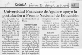 Universidad Francisco de Aguirre apoyó la postulación a Premio nacional de Educación  [artículo].