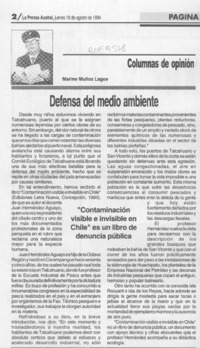 Defensa del medio ambiente  [artículo] Marino Muñoz Lagos.