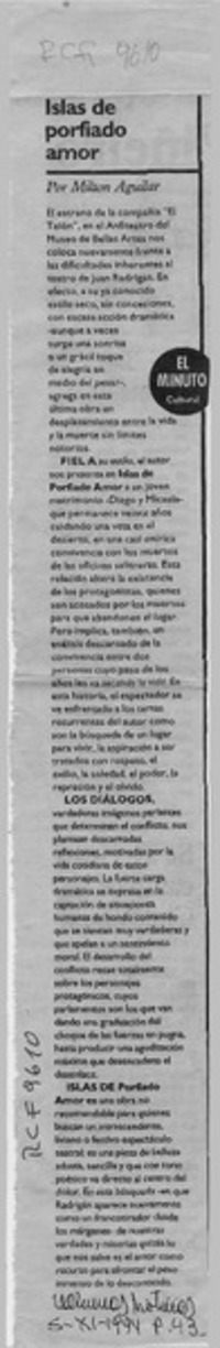 Islas de porfiado amor  [artículo] Milton Aguilar.
