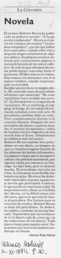 Novela  [artículo] Antonio Rojas Gómez.