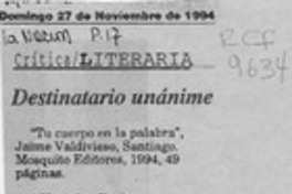 Destinatario unánime  [artículo] Verónica Jiménez.