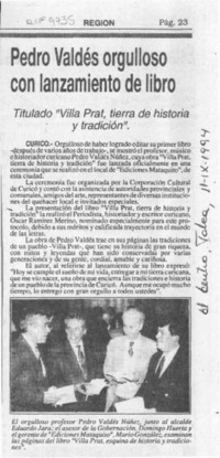 Pedro Valdés orgulloso con lanzamiento de libro  [artículo].